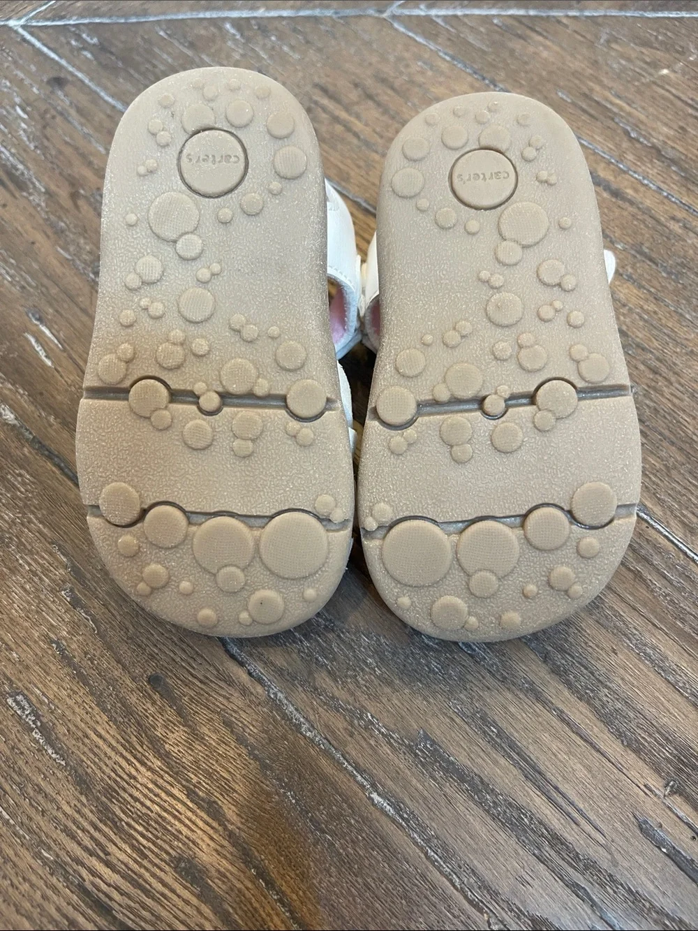 Carter's White Glitter T-Strap Sandals with Pink Lining